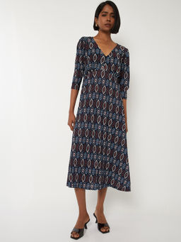 max - Women Navy Blue Printed A-line Dress
