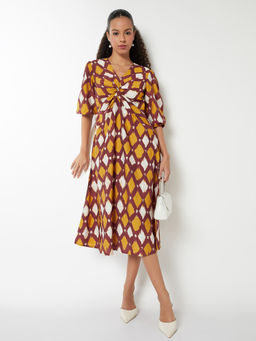 max - Women Maroon Printed Knotted A-line Dress
