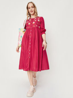 max - Women Pink Embroidered Midi Dress