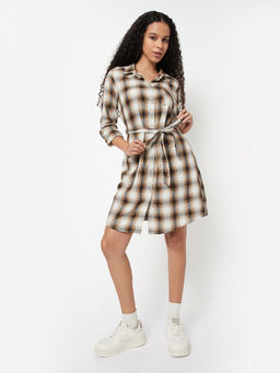 max - Women Multi-Color Checked Shirt Dress with Belt
