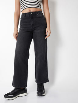 max - Women Black Washed Wide-Leg Jeans