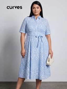 max - Women Blue Schiff Ili Shirt Dress with Belt