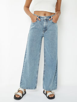 max - Women Blue Clean Look Wide Leg Jeans Mid Rise Jeans