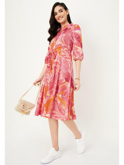 max - Women Pink Floral Printed Shirt Dress with Belt