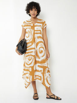 max - Women Yellow Printed Asymmetric Dress