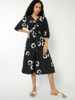 max - Women Black Tie & Dye Printed A-line Dress