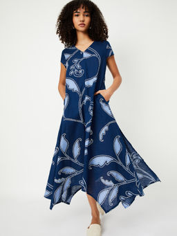 max - Women Navy Blue Kalki Printed A-line Dress