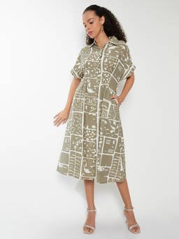 max - Women Grey Printed Shirt Dress