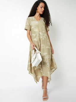 max - Women Beige Printed A-line Dress