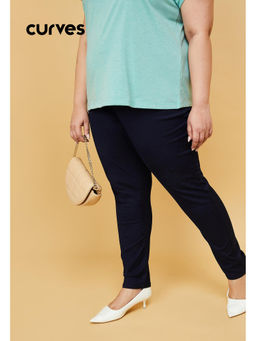 max - Women Navy Blue Solid Elasticated Jeggings