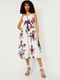 max - Women White Floral Print Midi Dress
