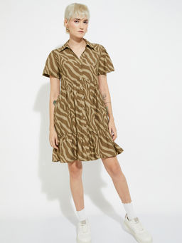 max - Women Beige Printed Mini Shirt Dress
