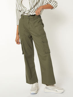 max - Women Olive Solid Cargo Jeans