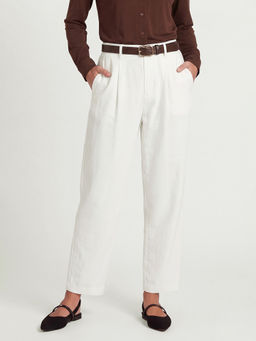 max - Women White Solid Trouser