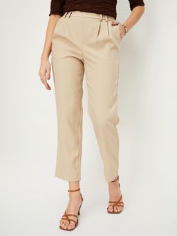 max - Women Beige Pleated Regular Fit Formal Trouser