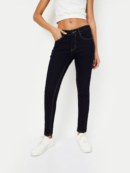 max - Women Navy Blue Solid Skinny Fit Jeans