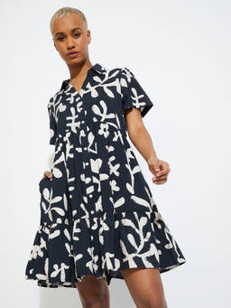 max - Women Black ALAYA Printed Fit and Flare Shirt Dress