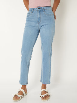 max - Women Blue Solid Straight Fit Jeans