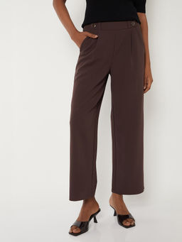 max - Women Brown Solid Formal Trouser