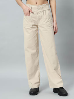 BROOWL - Women's Regular Cream Trousers