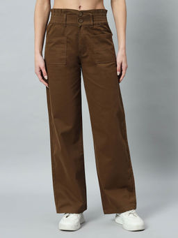 BROOWL - Women's Regular Brown Trousers