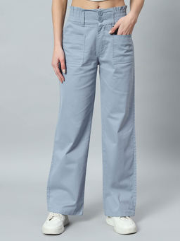 BROOWL - Women's Regular Aqua Blue Trousers