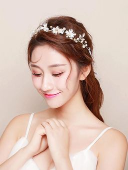 Yellow Chimes - Women Gold Toned & White Embellished Tiara