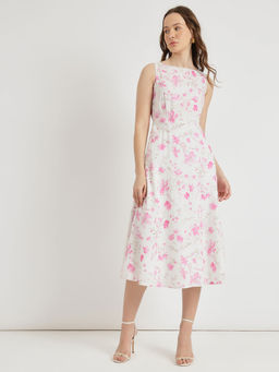 FableStreet - Women Pink Floral Midi Length Dress