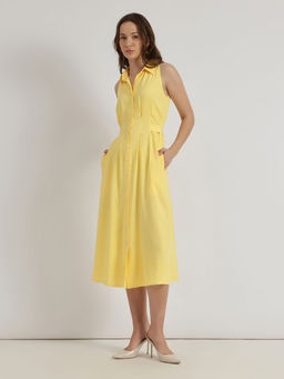 FableStreet - Women Yellow Solid Midi Length Dress