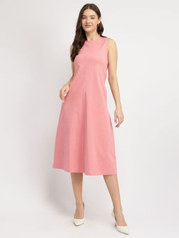 FableStreet - Women Pink Solid Midi Length Dress
