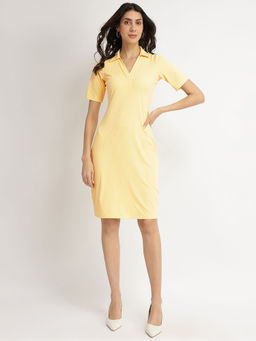 FableStreet - Women Yellow Solid Knee Length Dress