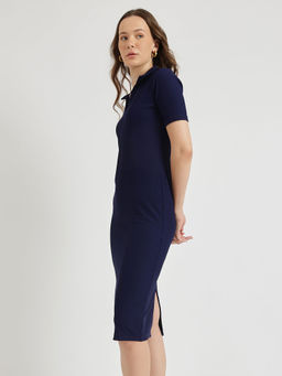 FableStreet - Women Navy Blue Solid Midi Length Dress