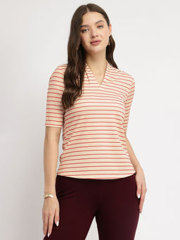 FableStreet - Women Peach Stripes Top