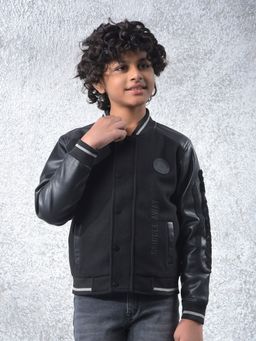 CRIMSOUNE CLUB - Boys Black Typographic Print Varsity Jacket