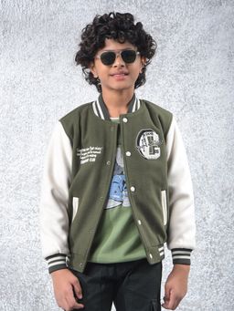 CRIMSOUNE CLUB - Boys Olive Colorblock Varsity Jacket