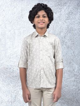 CRIMSOUNE CLUB - Boys Grey Floral Print 100% Cotton Shirt