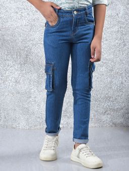 CRIMSOUNE CLUB - Boys Blue 100% Cotton Straight Cargo Jeans