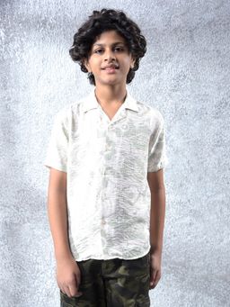 CRIMSOUNE CLUB - Boys Green Floral Print Resort-Collar Shirt