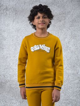CRIMSOUNE CLUB - Boys Mustard Typographic Print Sweatshirt