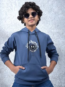 CRIMSOUNE CLUB - Boys Blue Embellished Hooded Neck Hoodie
