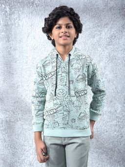 CRIMSOUNE CLUB - Boys Green Graphic Print Hooded Neck Hoodie