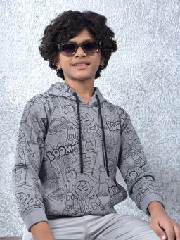 CRIMSOUNE CLUB - Boys Grey Graphic Print Hooded Neck Sweatshirt