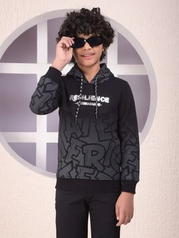 CRIMSOUNE CLUB - Boys Black Embellished Hooded Neck Hoodie