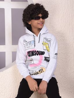 CRIMSOUNE CLUB - Boys Grey Typographic Print Hooded Neck Hoodie