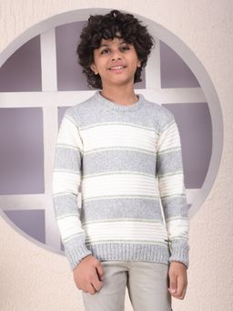 CRIMSOUNE CLUB - Boys Grey Horizontal Stripes Knitted Sweater