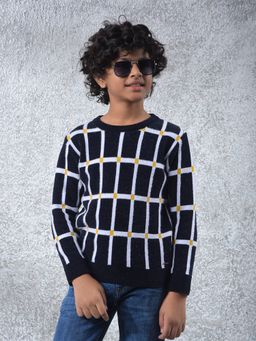 CRIMSOUNE CLUB - Boys Black Checked Sweater