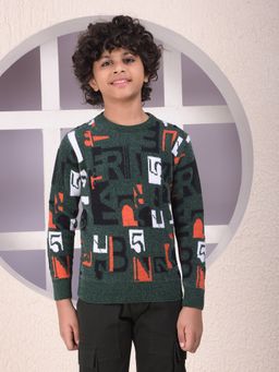 CRIMSOUNE CLUB - Boys Green Typographic Print Sweater