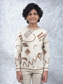 CRIMSOUNE CLUB - Boys Beige Typographic Print Knitted Sweater