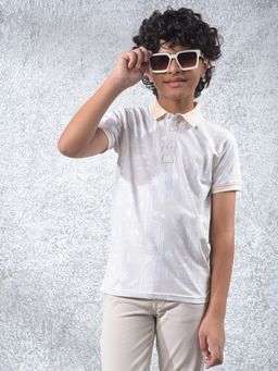 CRIMSOUNE CLUB - Boys Beige Printed Polo T-Shirt