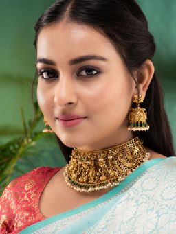 Saraf RS Jewellery - Gold Plated Krishna Leela Choker Temple Jewellery (Set Of 2)